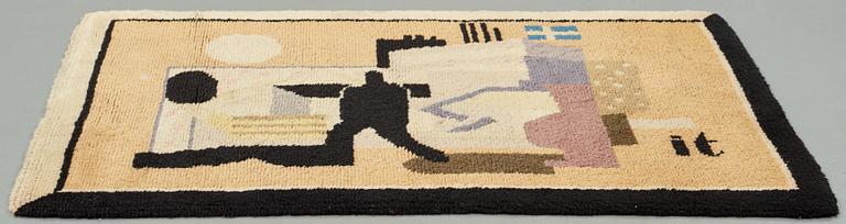 Ingegerd Torhamn, A CARPET AND A SKETCH, "Svensk-Amerika", knotted pile, gouache, the carpet ca 109 x 156 cm, the sketch ca 20x26 cm,