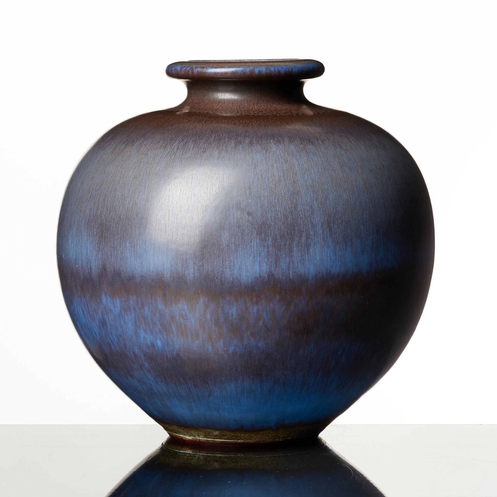 Berndt Friberg, a blue and brown 'rabbit's fur' stoneware vase, Gustavsberg studio, Sweden 1965.