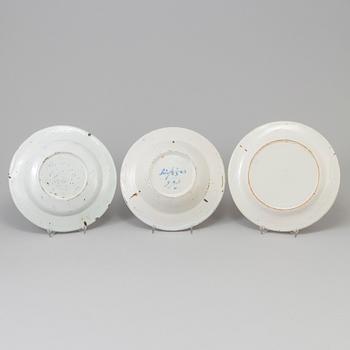 Three Swedish Faiance earthenware dishes, 18th century, one marked 'Rörstrand' and dated 1763.