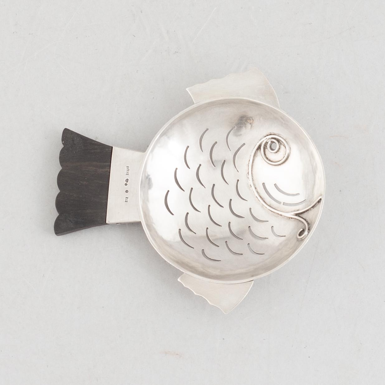 H Brogren, tea strainer, silver, Håbes Atelier, Gothenburg 1934.