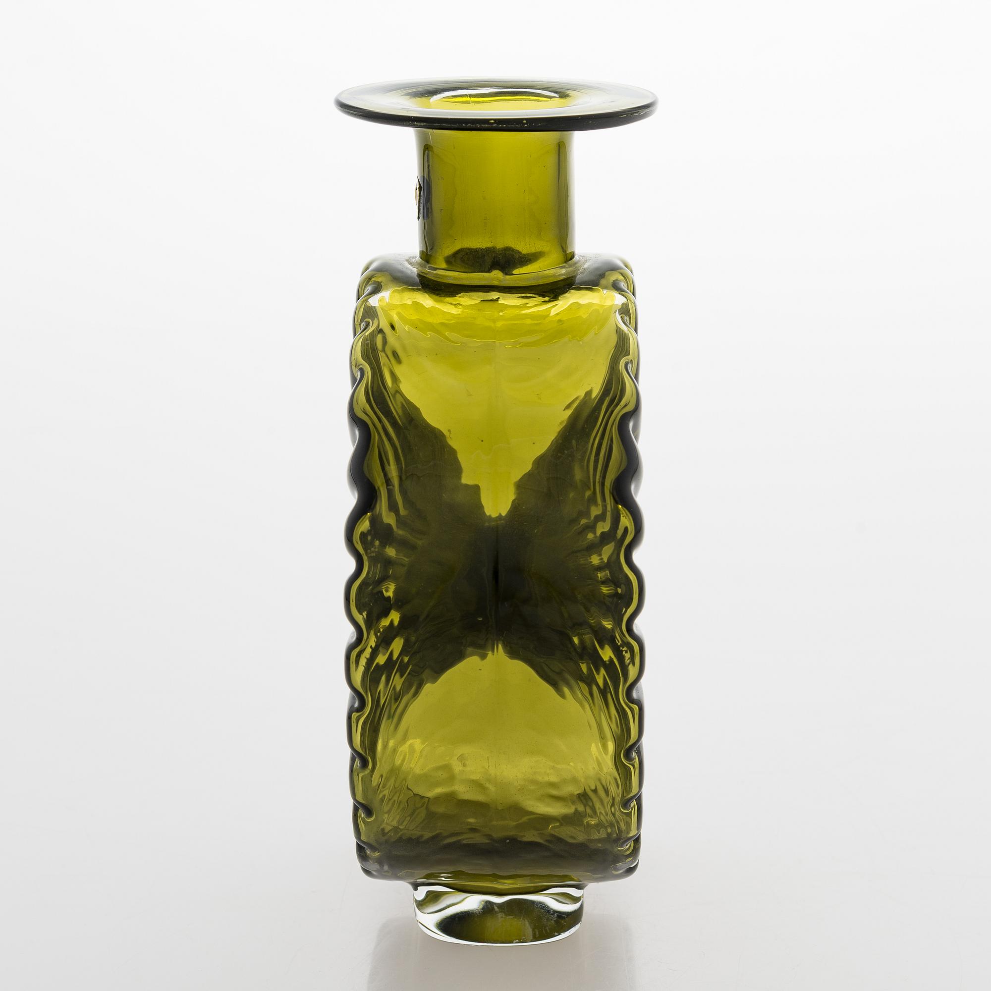 Helena Tynell, flaska/vas, glas, "Aurinkopullo" (Solflaskan), Riihimäen Lasi, 1960/70-tal.