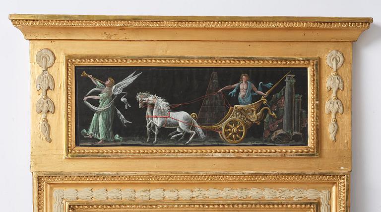 A late Gustavian giltwood and gouache-inset mirror attributed to Hedberg & Lindblad, (Stockholm 1802-05).