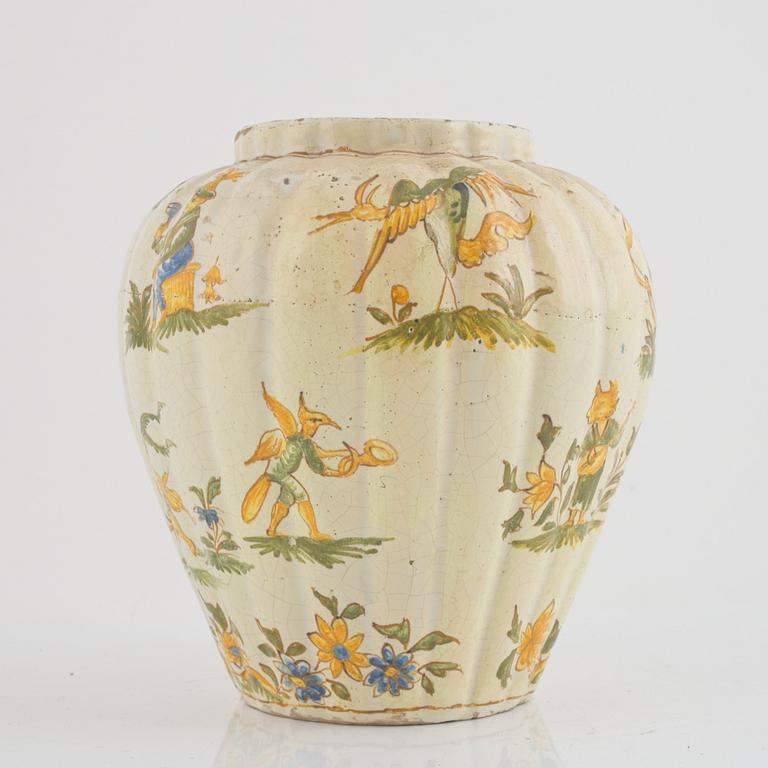 A faience pot, 18th century.