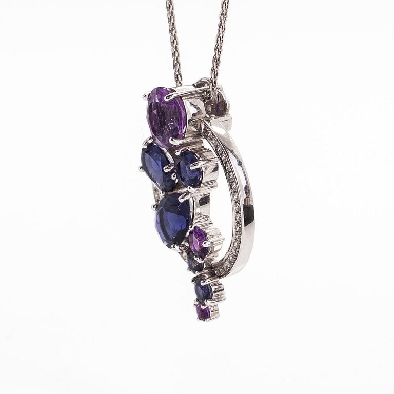 A 14K/18K white gold necklace, with amethysts, cordierites and diamonds.