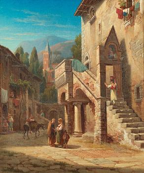 225. Gustaf Wilhelm Palm, Ilalian town with figures.