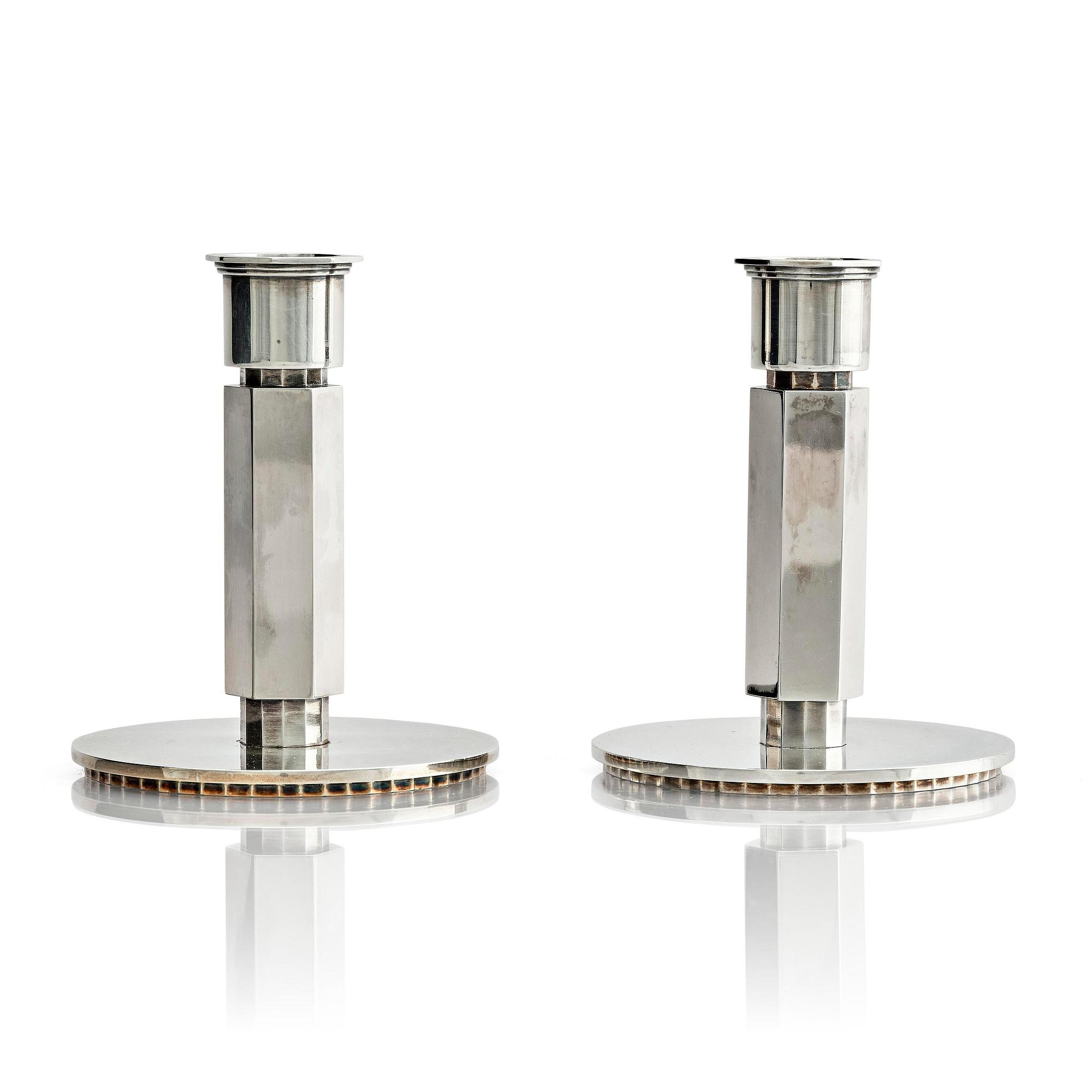 Wiwen Nilsson, ljusstakar, ett par, sterling silver, Lund 1946.