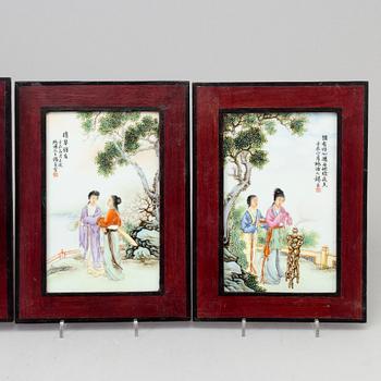 Four Chinese 21st century porcelain plaquers, in the style of Wang Xiliang.