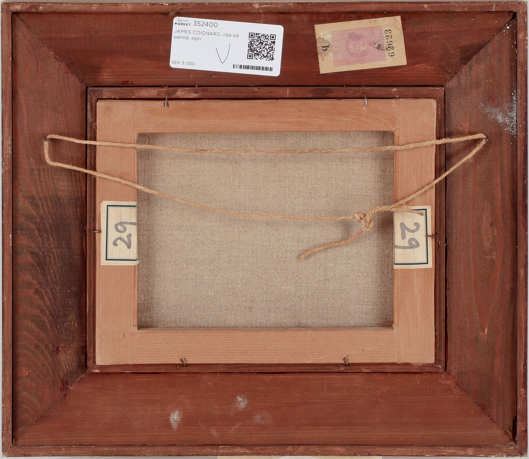 JAMES COIGNARD, olja på pannå, sign.