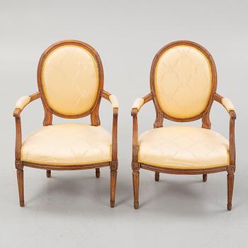 A pair of Louis XVI open armchairs by Niclas-Louis Mariette (maître menuisier in Paris 1765-89).