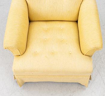 Armchair, mid-20th century, upholstered in the textile “Vägen” by Firma Svenskt Tenn.