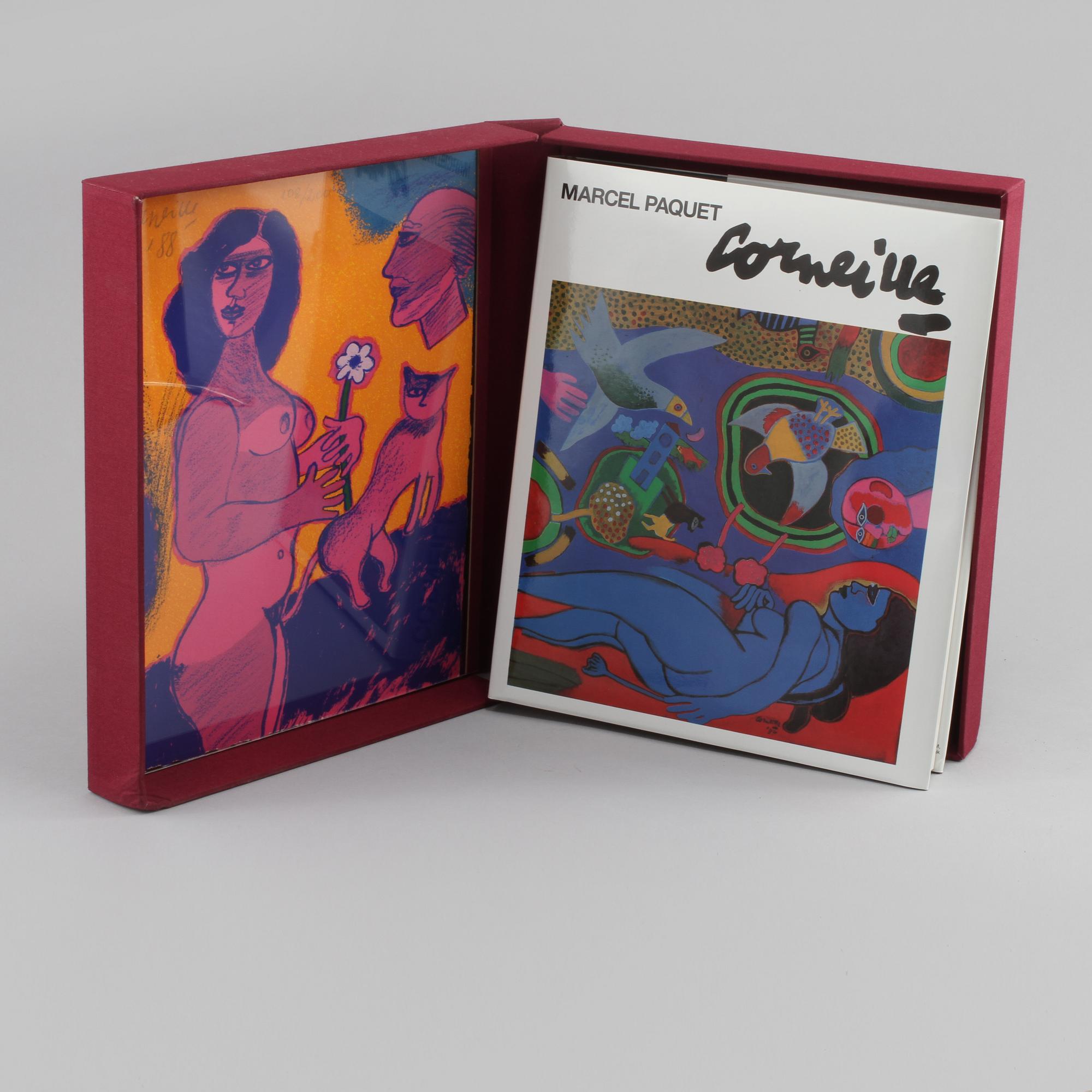 BEVERLOO CORNEILLE, album med bok samt färgserigrafier, 4 st, signerade, numrerade 108/200 samt daterade -88.