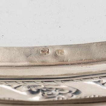 A silver plate and glass jardinière, Denmark, first half of the 20th century.