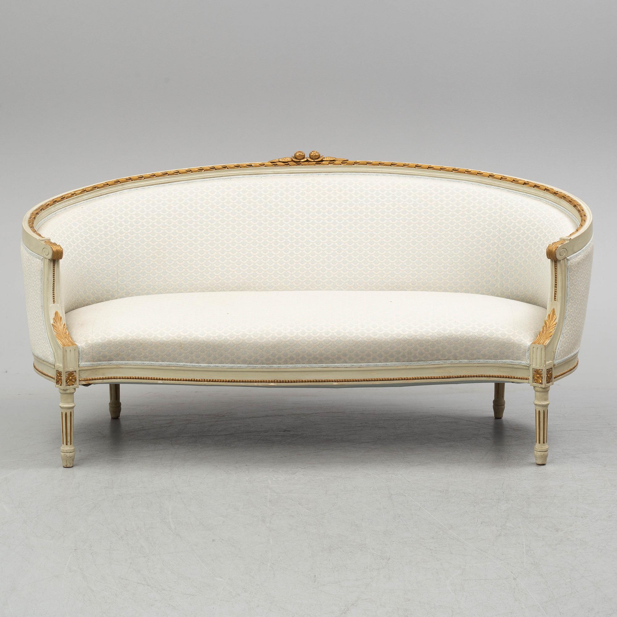 A sofa, four chairs and a table, gustavian style, early 20th century.