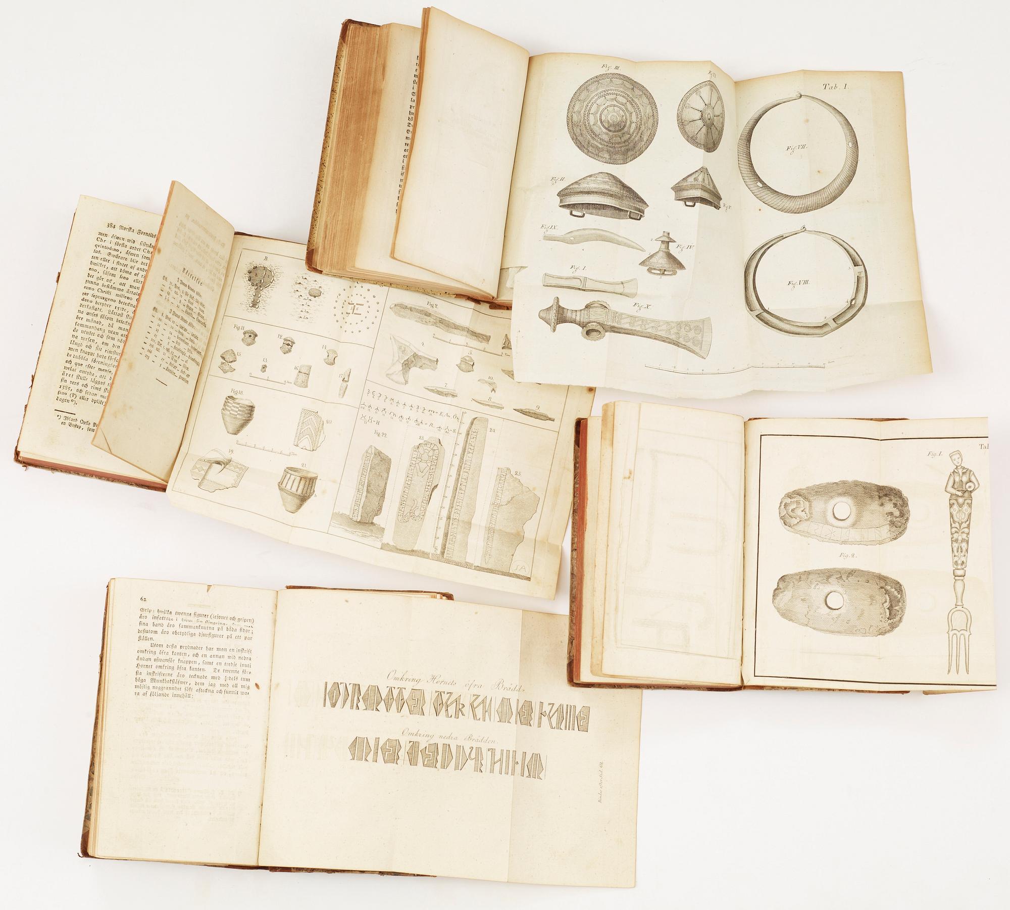 BOKPARTI OM RUNOR OCH FORNTID, 9 vol, bla "Cogitationes...ortographia linguae Svio Gothiae tam runica.." av Eric Julius Björner, Stockholm 1742.