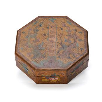 1018. A Chinese lacquer treasure/curio box with cover, Qing dynasty with Qianlong mark to cover.