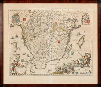 KARTA, kolorerat koppartick, sannolikt Willem Blaeu, 1600-tal.