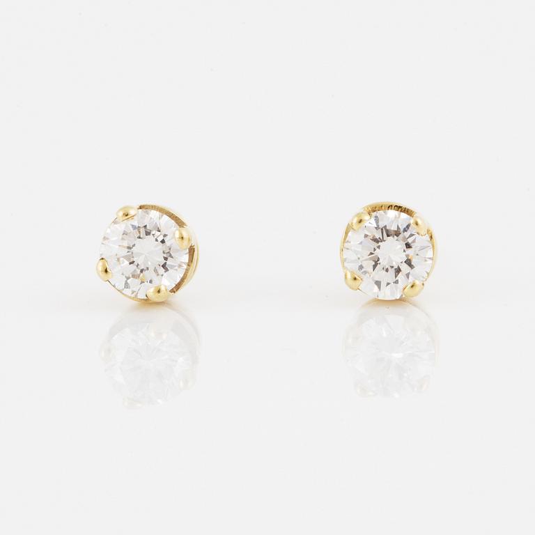 ÖRHÄNGEN "studs", guld med briljantslipade diamanter.