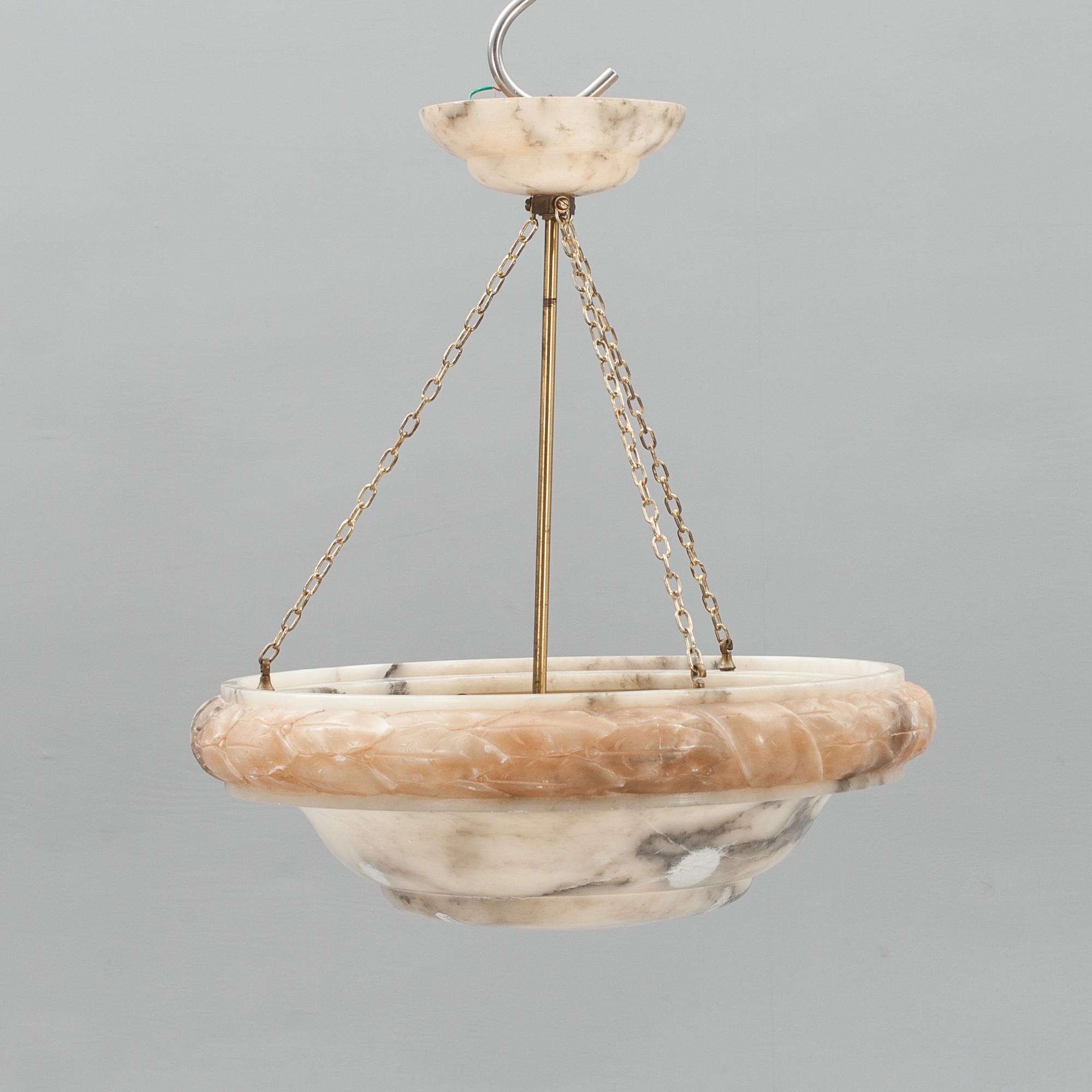 TAKLAMPA, alabaster, tidigt 1900-tal.