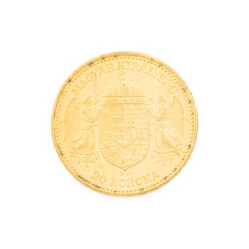 Gold coin, Hungary, 20 Korona, 1892.