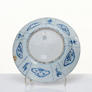 A blue and white kraak dish, Ming dynasty, late Wanli/1630's.