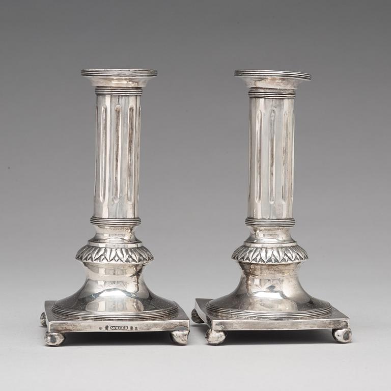 A pair of Swedish 18th century silver candlesticks, marks of Jacob Möller, Malmö 1799.