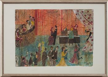 MARIKA LANG, blandteknik på papper, signerad.