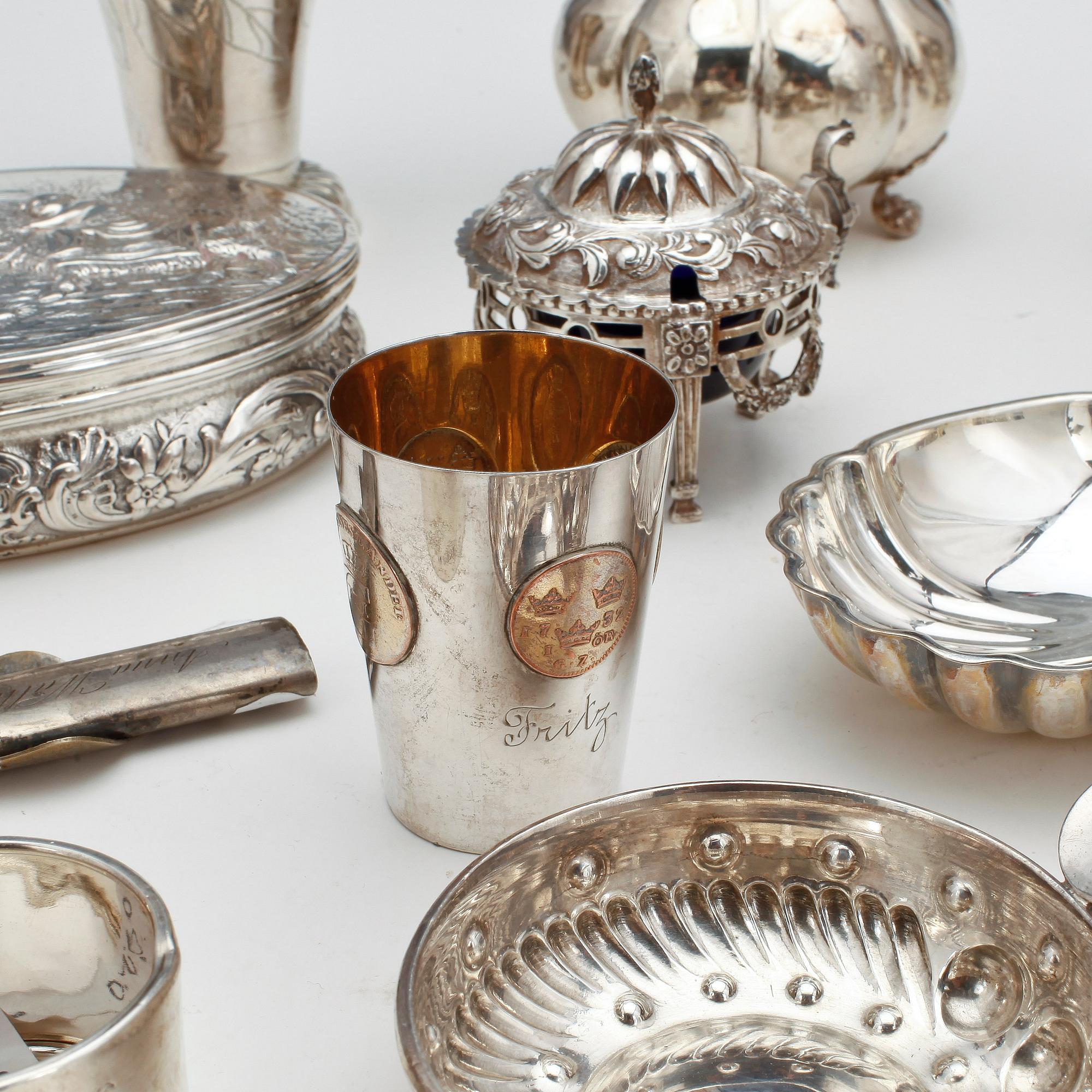 PARTI SILVER, 24 delar, bland annat  A.G Dufva, Stockholm, 1913. Total vikt ca 1758g.