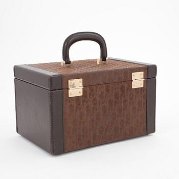 CHRISTIAN DIOR, a brown leather monogrammed beautybox from the 1970s.