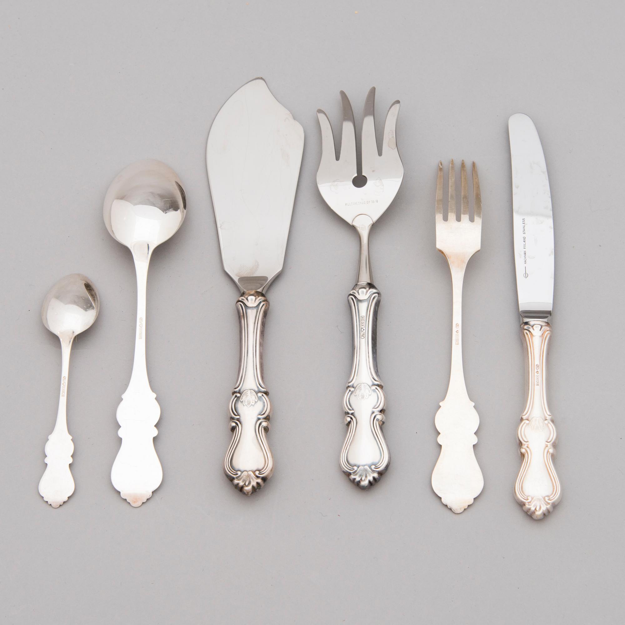 A 98-piece set of 'Romantika' silver cutlery, Kultakeskus oy, Hämeenlinna 1975-1991.