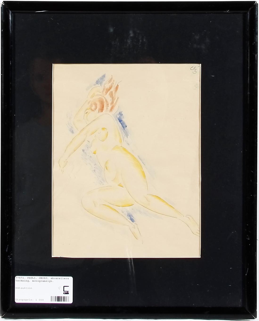 PAULI, GEORG, akvarellerad teckning, monogramsign.