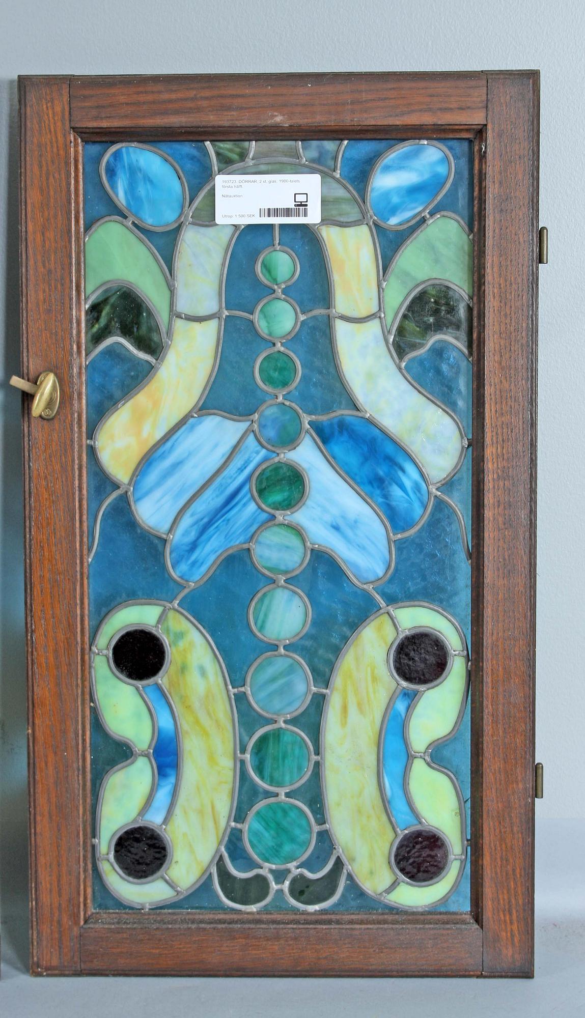 DÖRRAR, 2 st, glas, 1900-talets första hälft.