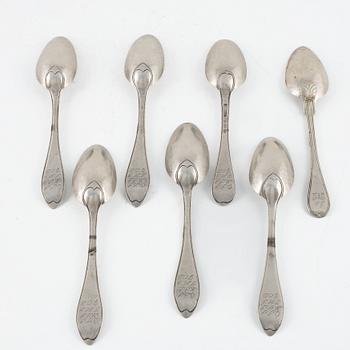Seven Swedish silver spoons, 1792-1882.