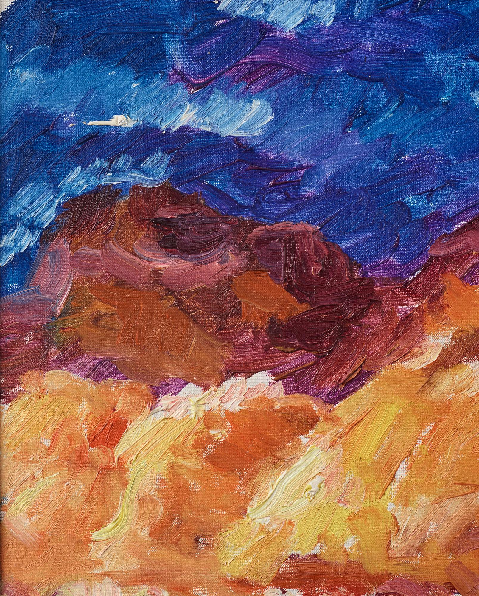 Inge Schiöler, Landscape under a dark blue sky.