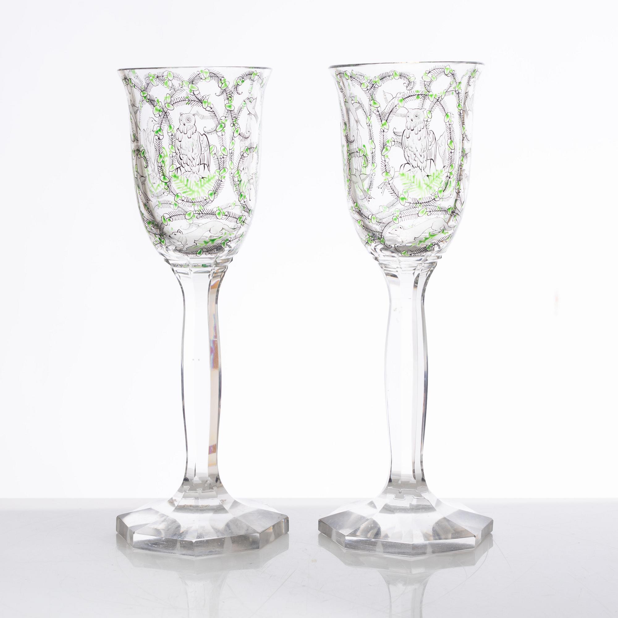 A pair of Jugend wine glasses/goblets, possibly Bohemia, early 20th century.