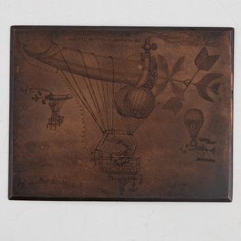 Six copper printing plates, France, 19th century.