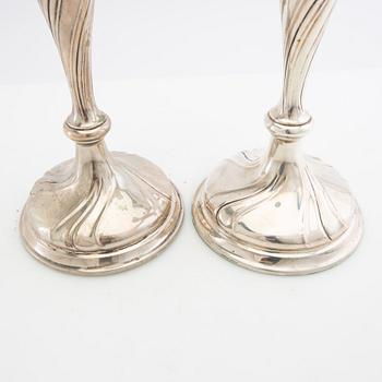 Candelsticks, a pair, silver, probably Hugo Grün, Denmark, 20th century.