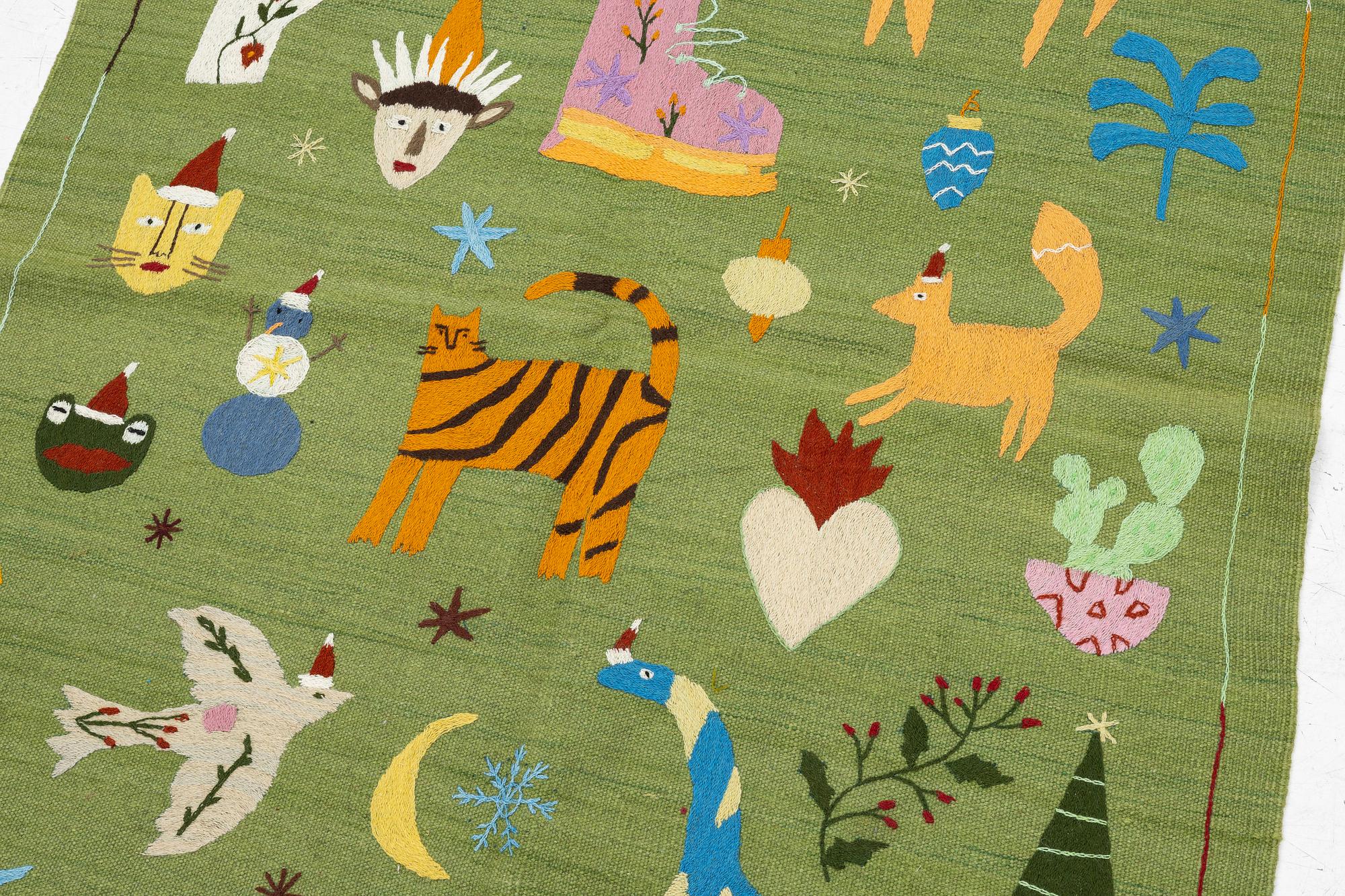 Rug, hand-embroidered Kelim, c. 174 x 122 cm.