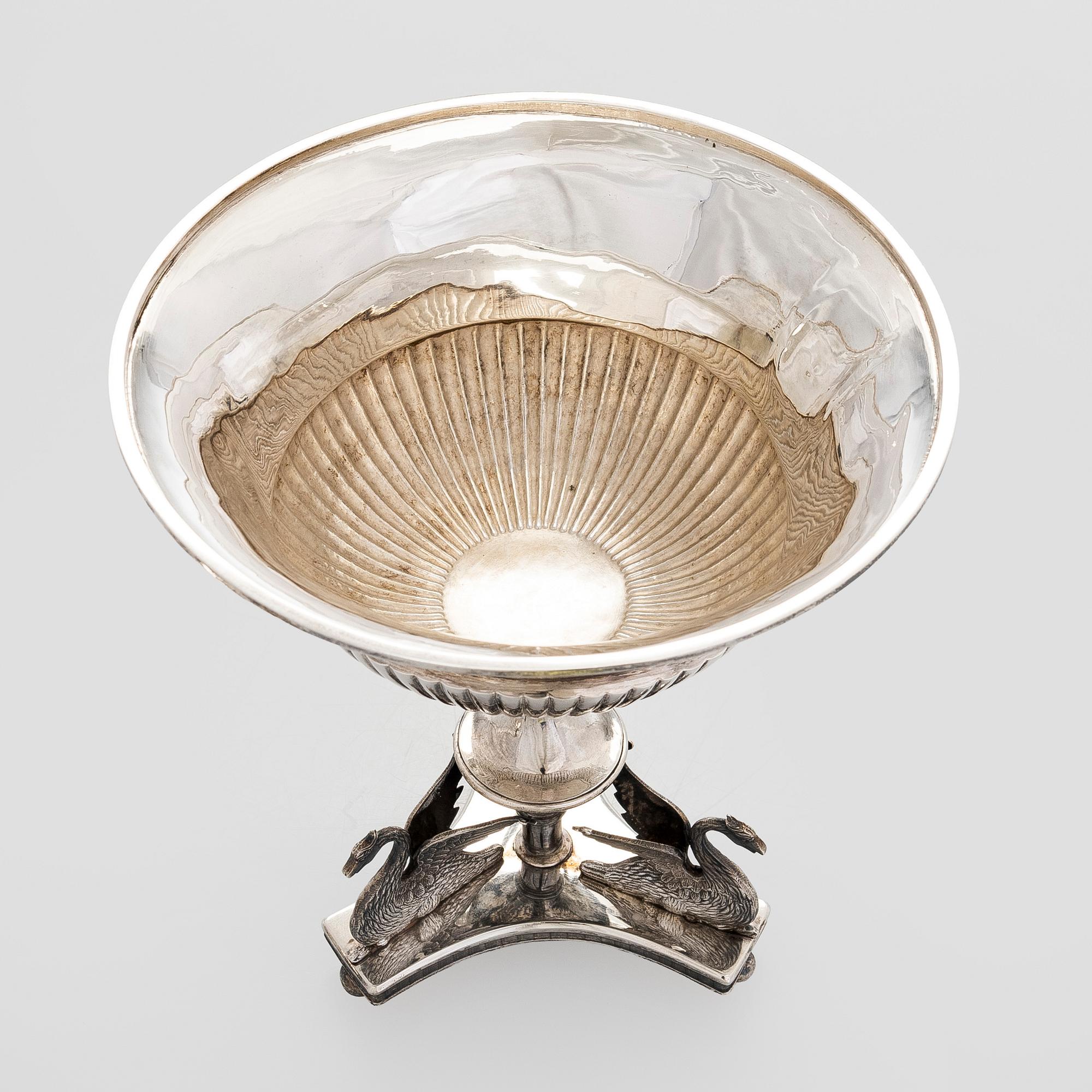 An Empire Style silver sugar bowl with lid, maker's mark of Carl Gustaf Herpel, Stockholm 1818.