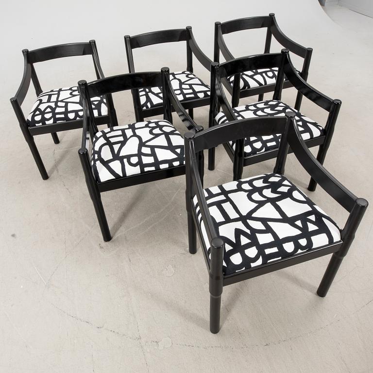 Vico Magistretti, karmstolar 6 st "Carimate" Cassina Italien setn 1900-tal.