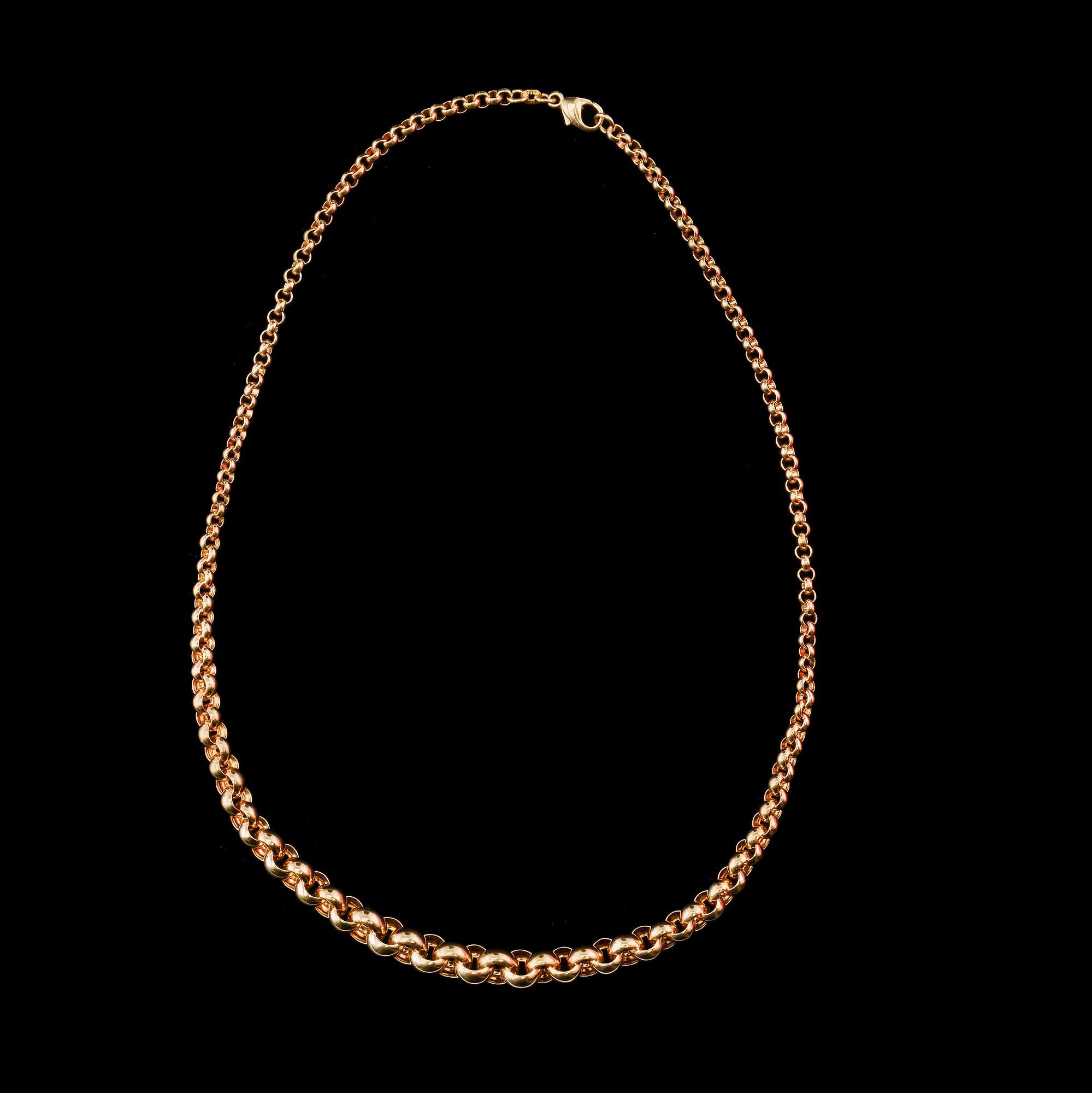 KETJU, "papu", 14K kultaa. Pituus 50 cm. Paino 31,4 g.
