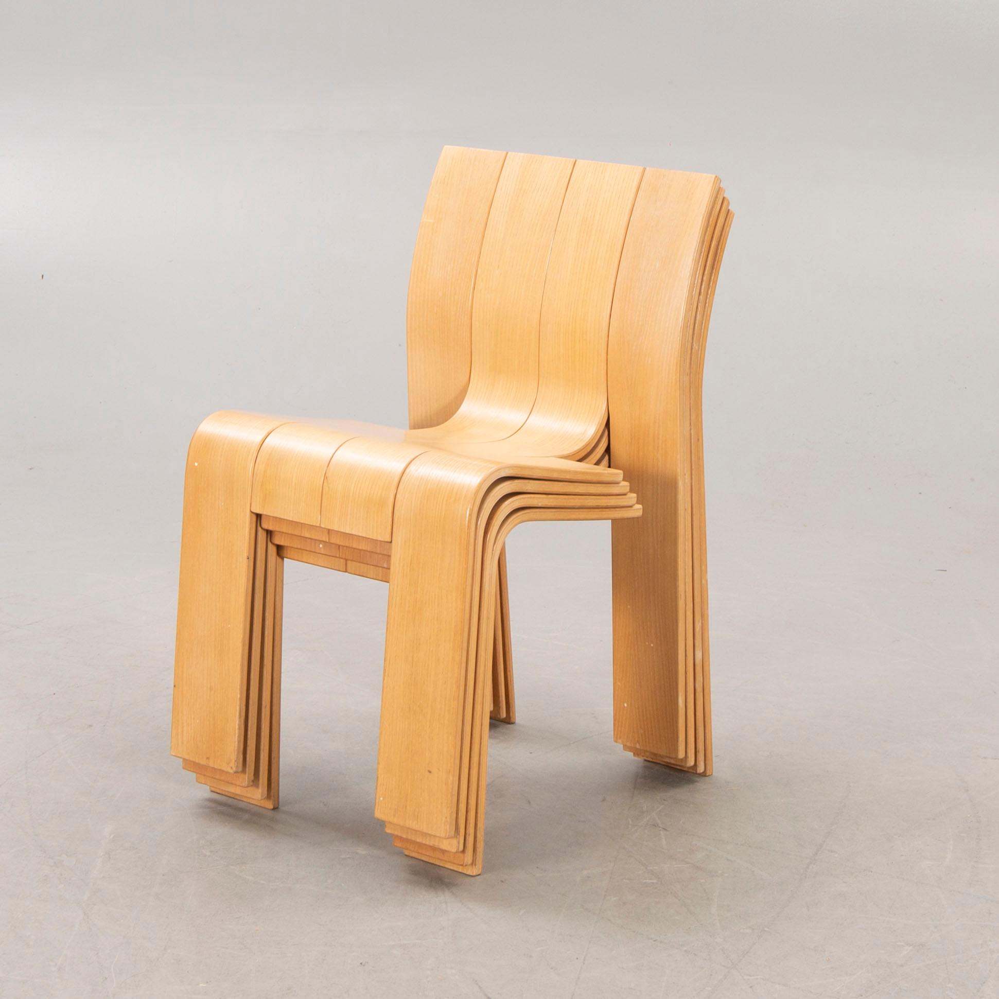 A set of four 1970s Gijs Bakker, oak chairs for Castelijn Netherlands,
