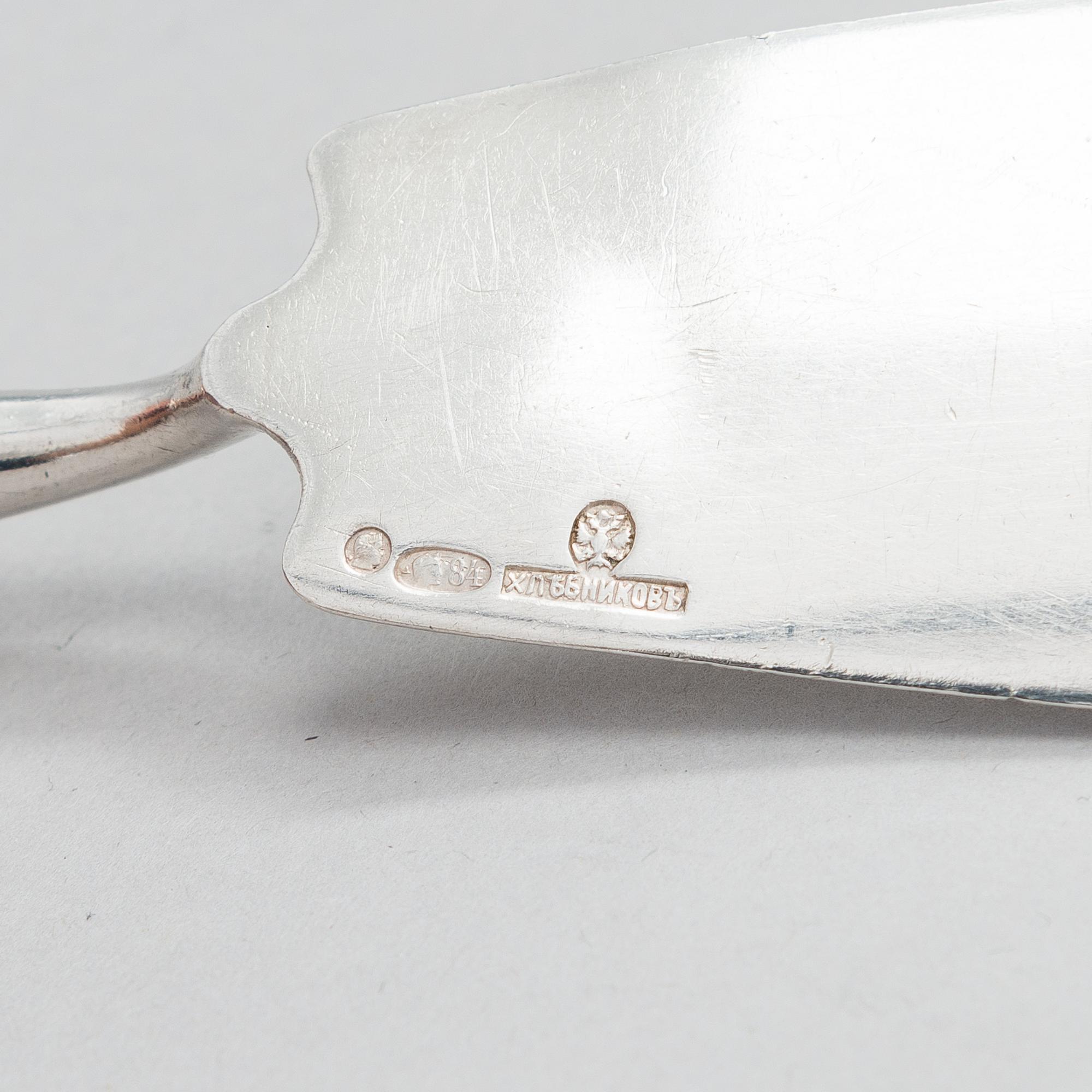 Four pieces of Russian silver cutlery.
