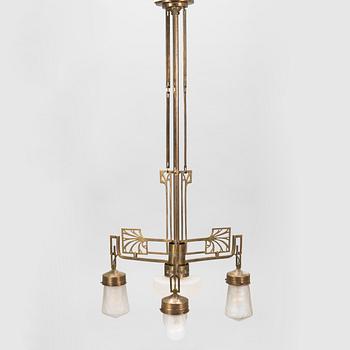 A Jugend style patinated bronze pendant ceiling light from the early 1900s.