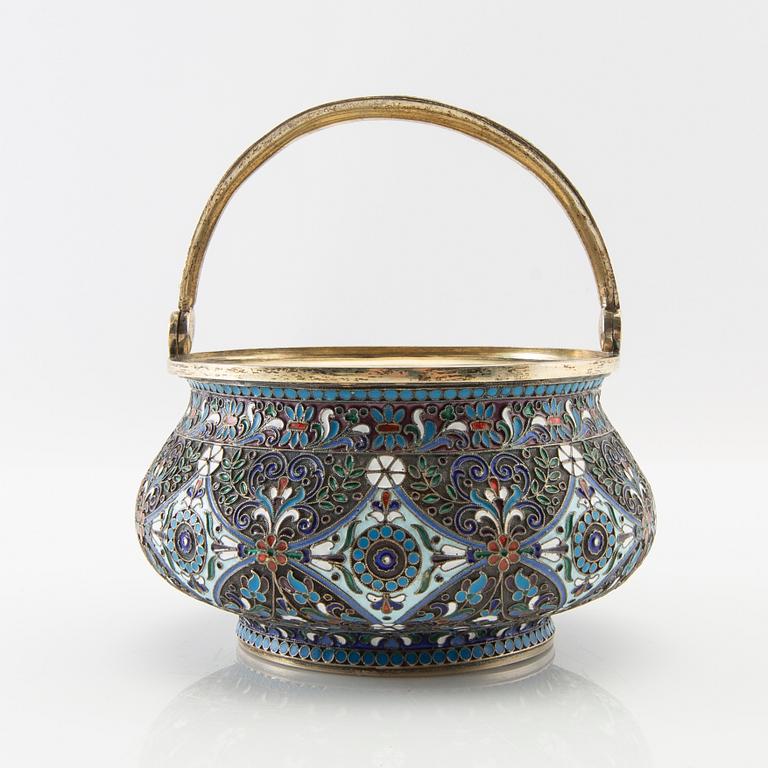Bowl with handle Russia St Petersburg (?) silver and enamel 1908-26.