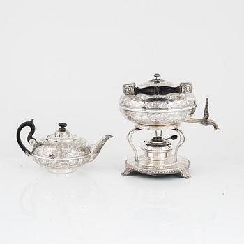 Samovar samt tekanna, nysilver, nyrokoko, 1800-talets andra hälft.