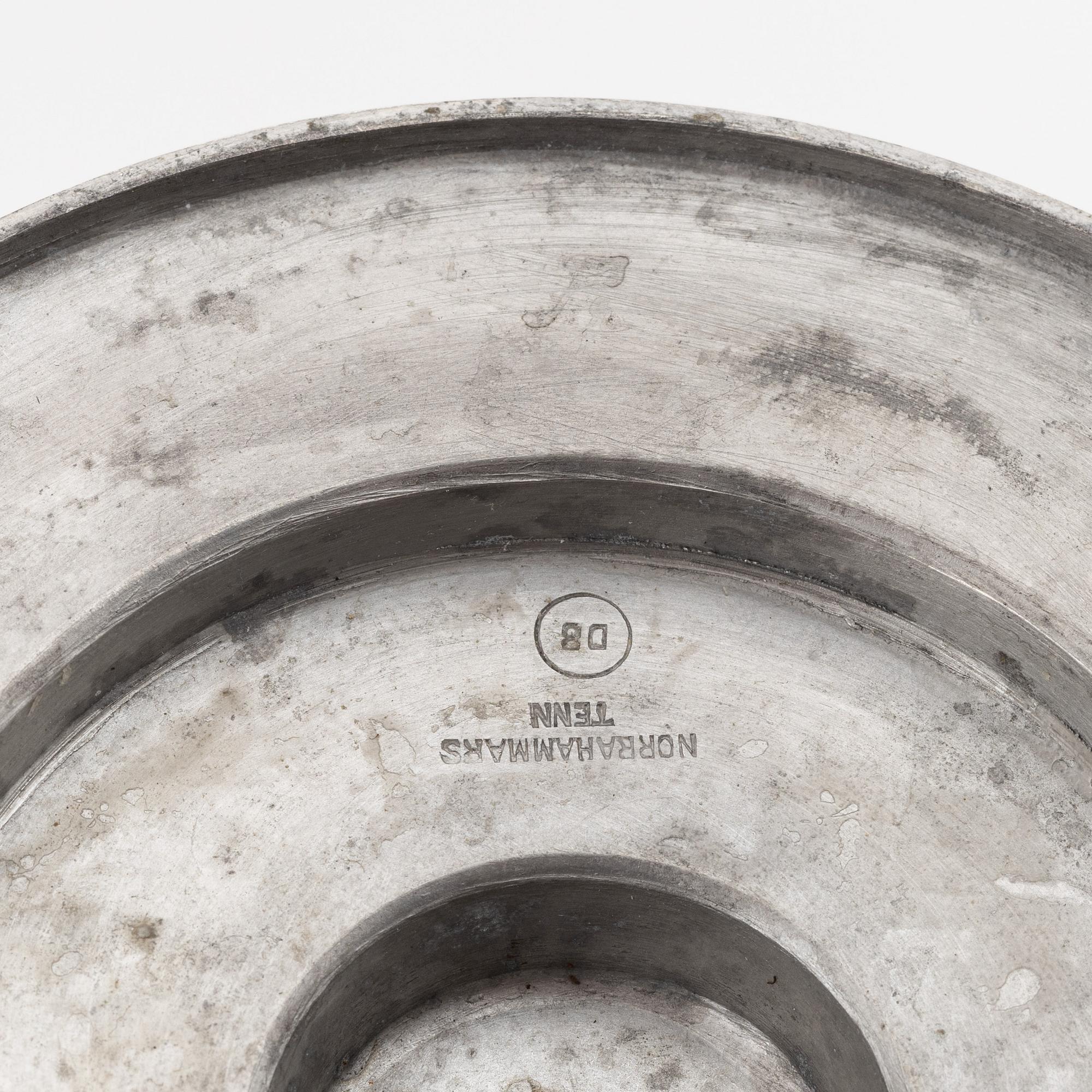 Erik Fleming, a pair of pewter candle holdes, Norrahammars tenn, Sweden, 1930.