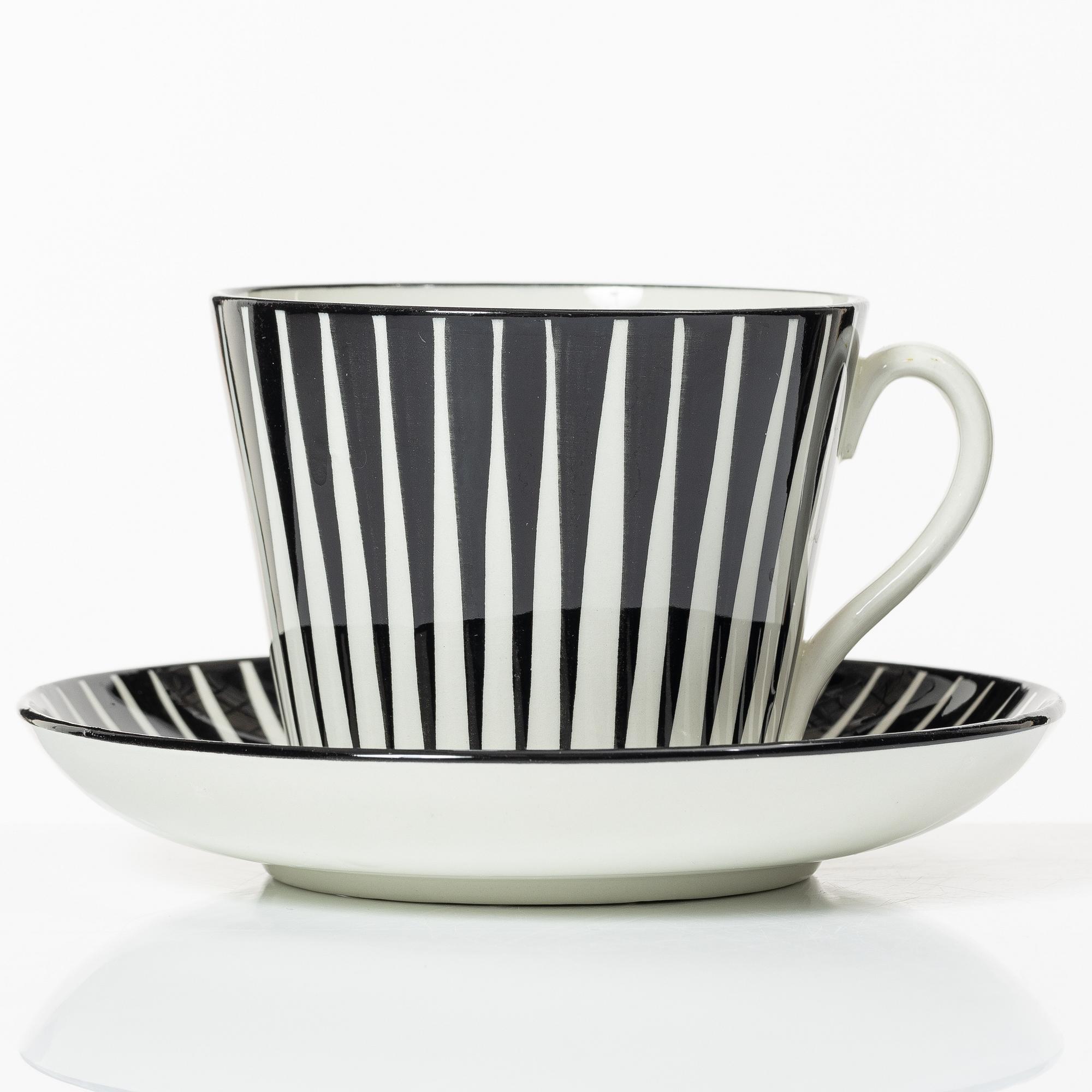 Eugen Trost, tea cups with saucers, 7 pieces, stoneware, "Zebra", Gefle, 1950s.