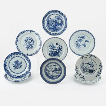 Nine Blue and White Porcelaine Plates, China, 18th-19th century.