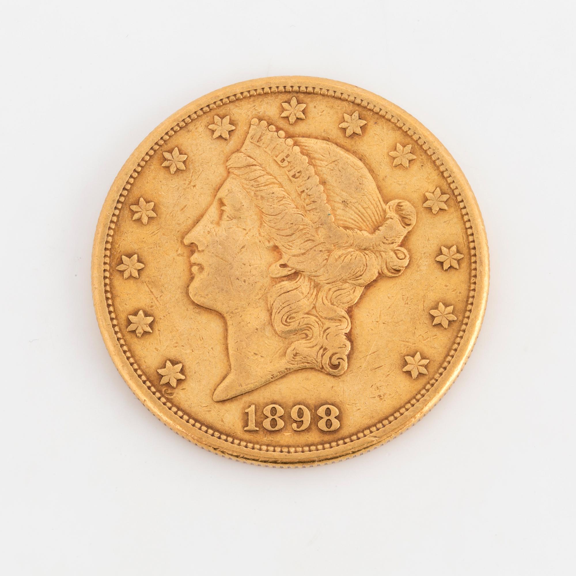 A  1898 20-dollar gold coin.