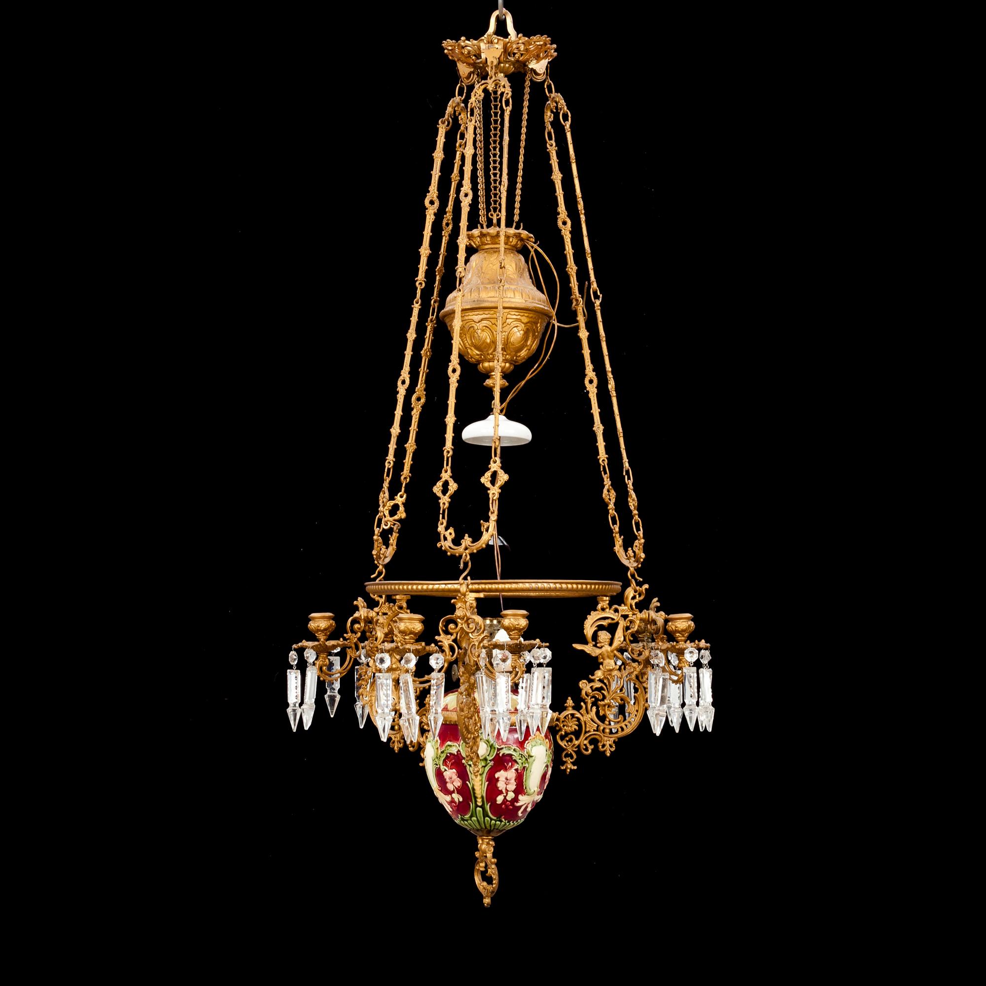 TAKFOTOGENLAMPA, majolika, tidigt 1900-tal. Diam c:a 60 cm.